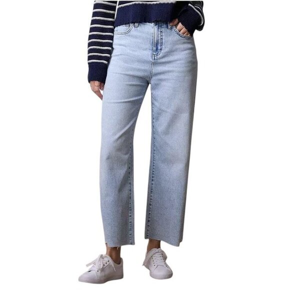 LC Lauren Conrad Womens Super High Rise Raw Hem Wide Leg Jeans Sz 8 NWT - Picture 1 of 12